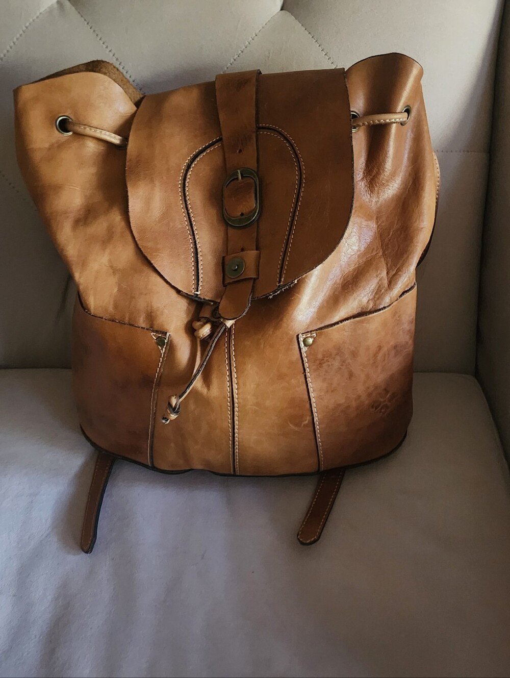PATRICIA NASH VASTO BACKPACK / LEATHER / TAN / EUC